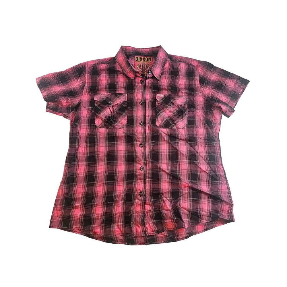 Dixxon Flannel Company The Strip Shirt Womens 2X Pink Black Plaid Bamboo Blend